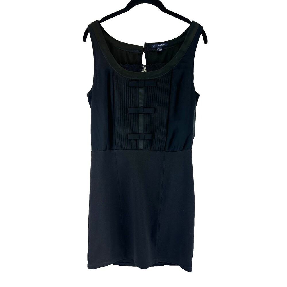 American Eagle Mini Dress Sleeveless Black Chiffon Bow Lace Sheath Womens Medium